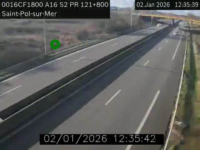 Webcam autoroute A16 à proximité de Dunkerque, à hauteur de la sortie Saint-Pol-sur-Mer. Vue orientée vers Calais