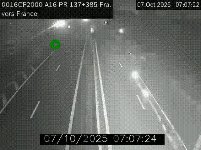 Webcam à la frontière franco-belge au niveau de Bray-Dunes/De-Panne sur l'autoroute A16. Vue orientée vers Calais