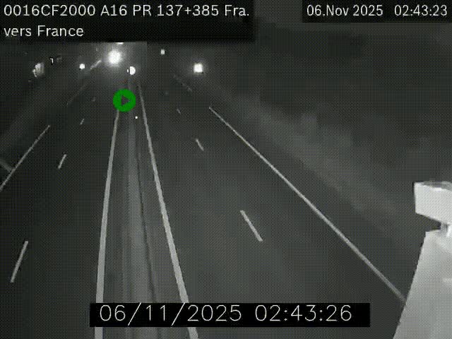 Webcam à la frontière franco-belge au niveau de Bray-Dunes/De-Panne sur l'autoroute A16. Vue orientée vers Calais