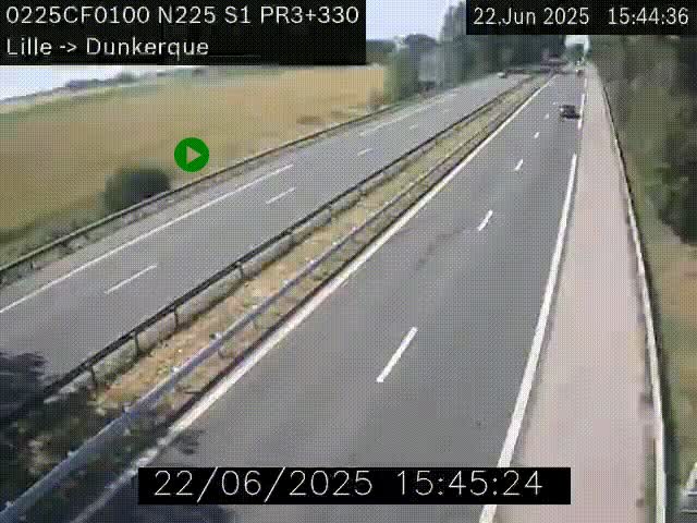 Webcam autoroute A25 (N225) à hauteur de Bergues (Bierne). Vue orientée vers Dunkerque.