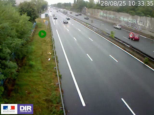 Webcam à Bron sur l'A43 à la jonction avec le boulevard périphérique de Lyon (D383). Vue orientée vers Lyon