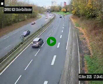 Webcam routière à hauteur de Bois-Guillaume en périphérie de Rouen. Vue orientée vers Rouen