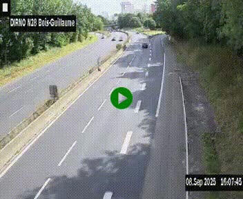 Webcam routière à hauteur de Bois-Guillaume en périphérie de Rouen. Vue orientée vers Rouen