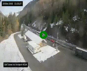 Webcam à l'entrée du tunnel du Somport, côté français, sur la N134, dans les Pyrénées, en direction de l'Espagne, à 1116 mètres d'altitude