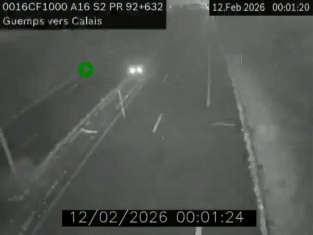 Webcam A16 juste après l'aire de repos d'Offekerque à Guemps. Vue orientée vers Calais