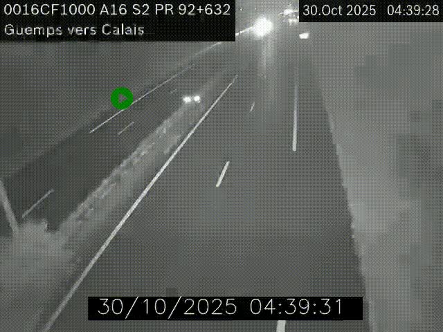 Webcam A16 juste après l'aire de repos d'Offekerque à Guemps. Vue orientée vers Calais