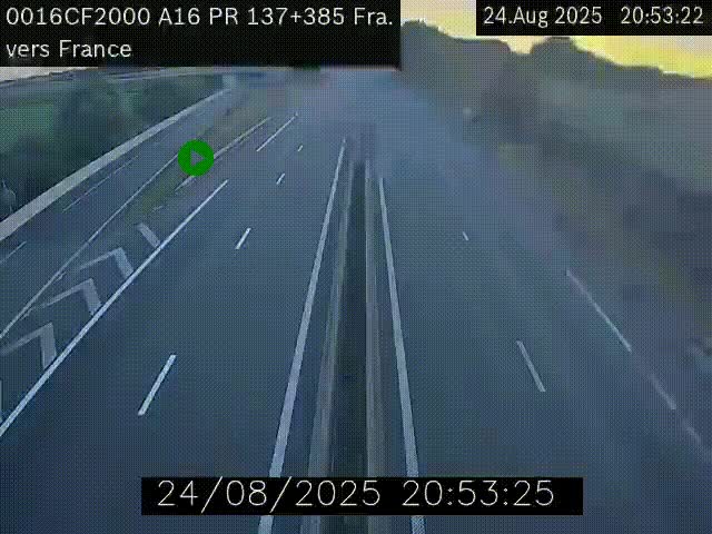 Webcam à la frontière franco-belge au niveau de Bray-Dunes/De-Panne sur l'autoroute A16. Vue orientée vers Calais