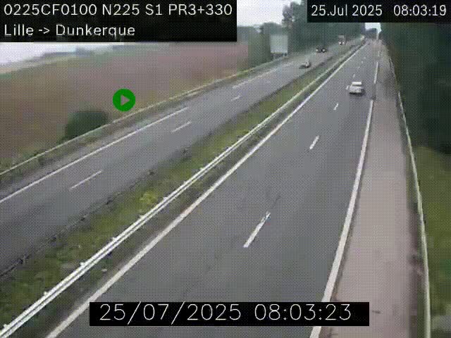 Webcam autoroute A25 (N225) à hauteur de Bergues (Bierne). Vue orientée vers Dunkerque.
