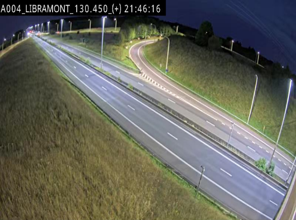 Webcam à Libramont sur l'E411 à la jonction avec la N89 menant vers Bouillon et la France. Vue orientée vers Arlon