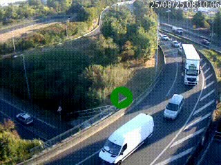 Caméra autoroute à la jonction entre l'A7 et la D301 (Boulevard urbain Sud de Lyon) à Feyzin, au sud de Lyon. Vue orientée vers Mions