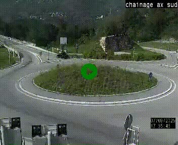 Webcam au nord d'Ax-les-Thermes au niveau de l'aire de chaînage de la N20. Vue orientée vers les Pyrénées, en direction de Pas de la Case