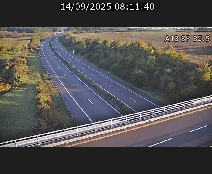 Webcam trafic sur A13 à l'entrée ouest du tunnel Markusbierg à Remerschen. Vue orientée vers Mondorf-les-Bains.