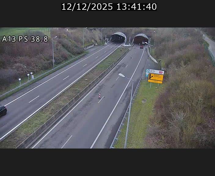 Webcam autoroute A13 à l'entrée ouest du tunnel Markusbierg à Schengen. Vue orientée vers Mondorf-les-Bains