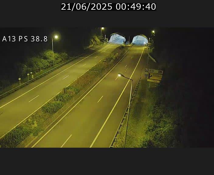 Webcam autoroute A13 à l'entrée ouest du tunnel Markusbierg à Schengen. Vue orientée vers Mondorf-les-Bains