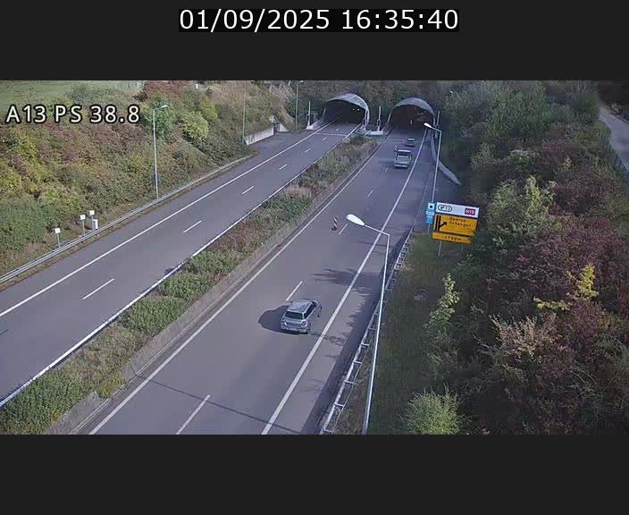 Webcam autoroute A13 à l'entrée ouest du tunnel Markusbierg à Schengen. Vue orientée vers Mondorf-les-Bains