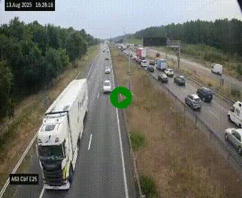 Webcam autoroute A63 en périphérie de Bordeaux au sud-est de la ville, en provenance du bassin d'Arcachon. Vue orientée vers Bordeaux