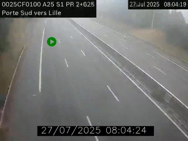 Webcam autoroute A25 sur le périphérique de Lille à hauteur de Lille-Sud et la sortie 3 Faches-Thumesnil. Vue orientée vers Lille-Centre.