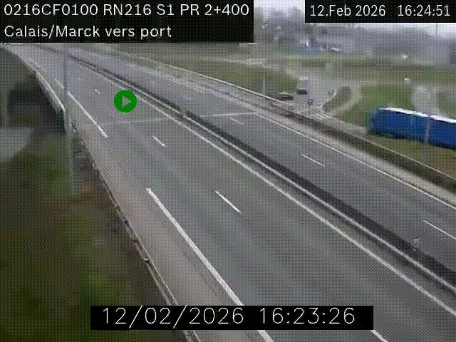 Webcam à Calais sur A216 (N216) en direction du port (harbour) de Calais.