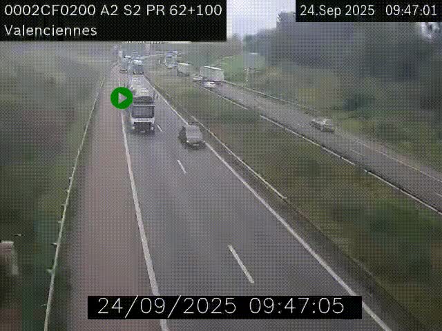 Webcam autoroute A2 à Valenciennes. Vue orientée vers Maubeuge et Mons (Belgique)