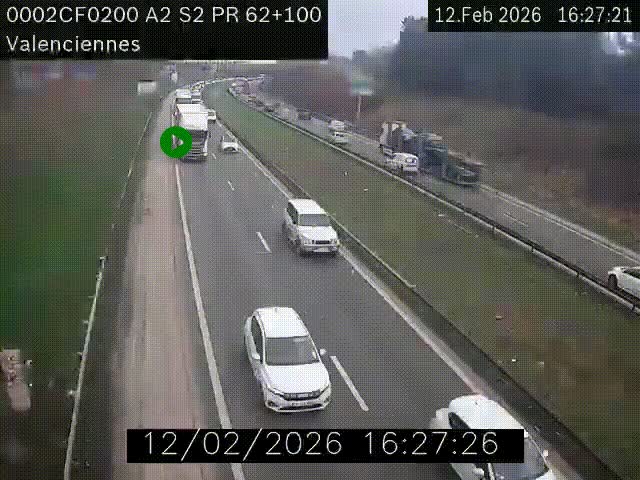 Webcam autoroute A2 à Valenciennes. Vue orientée vers Maubeuge et Mons (Belgique)
