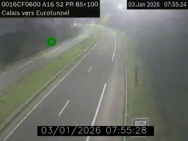 Webcam A16 à Calais en direction du Tunnel sous la Manche (Eurotunnel)