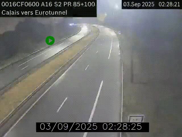 Webcam A16 à Calais en direction du Tunnel sous la Manche (Eurotunnel)