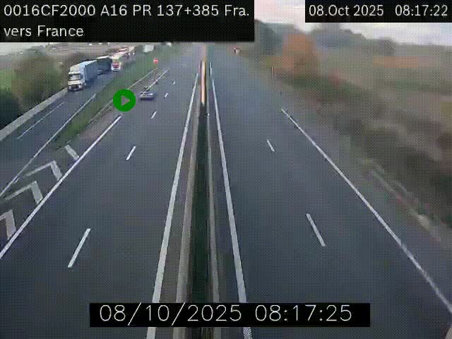 Webcam à la frontière franco-belge au niveau de Bray-Dunes/De-Panne sur l'autoroute A16. Vue orientée vers Calais
