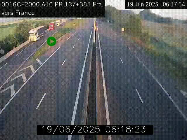 Webcam à la frontière franco-belge au niveau de Bray-Dunes/De-Panne sur l'autoroute A16. Vue orientée vers Calais