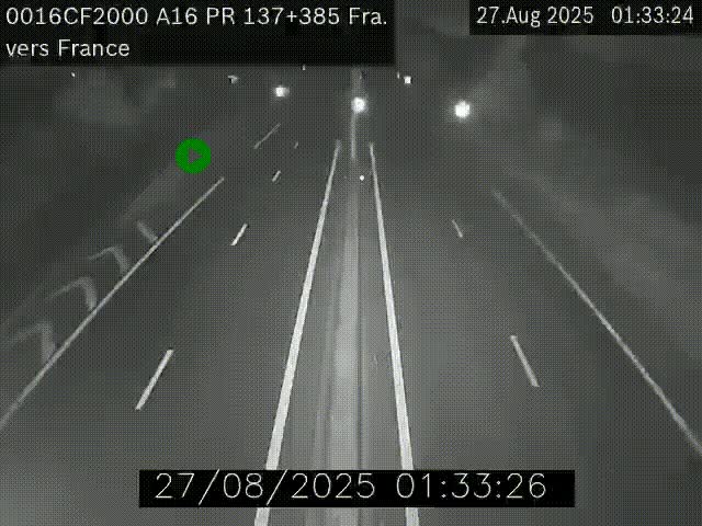 Webcam à la frontière franco-belge au niveau de Bray-Dunes/De-Panne sur l'autoroute A16. Vue orientée vers Calais
