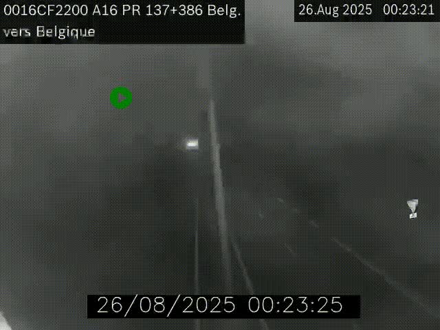 Webcam à la frontière franco-belge au niveau de Bray-Dunes/De-Panne sur l'autoroute A16. Vue orientée vers la Belgique