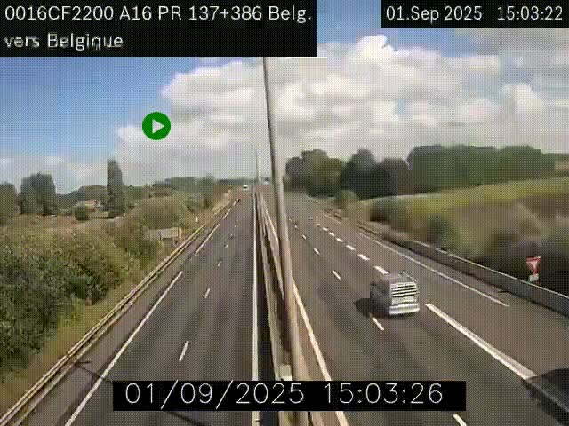 Webcam à la frontière franco-belge au niveau de Bray-Dunes/De-Panne sur l'autoroute A16. Vue orientée vers la Belgique