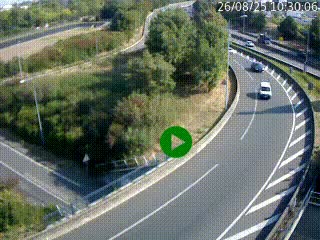 Caméra autoroute à la jonction entre l'A7 et la D301 (Boulevard urbain Sud de Lyon) à Feyzin, au sud de Lyon. Vue orientée vers Mions