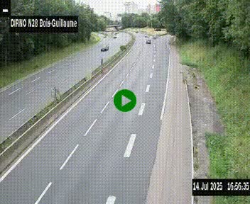 Webcam routière à hauteur de Bois-Guillaume en périphérie de Rouen. Vue orientée vers Rouen