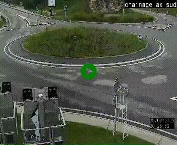 Webcam au nord d'Ax-les-Thermes au niveau de l'aire de chaînage de la N20. Vue orientée vers les Pyrénées, en direction de Pas de la Case