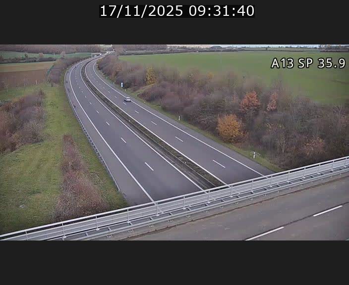 Webcam trafic sur A13 à l'entrée ouest du tunnel Markusbierg à Remerschen. Vue orientée vers Mondorf-les-Bains.