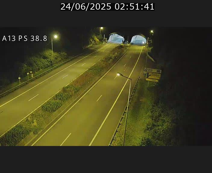 Webcam autoroute A13 à l'entrée ouest du tunnel Markusbierg à Schengen. Vue orientée vers Mondorf-les-Bains