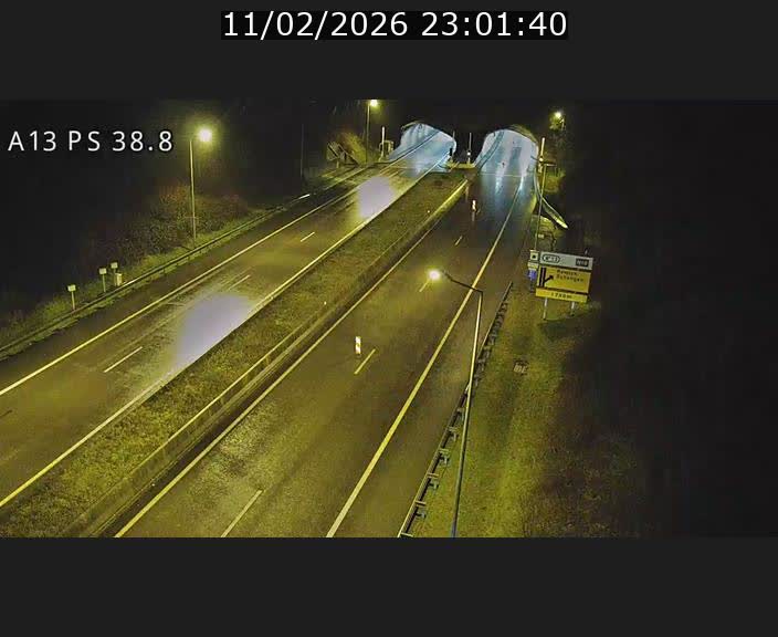 Webcam autoroute A13 à l'entrée ouest du tunnel Markusbierg à Schengen. Vue orientée vers Mondorf-les-Bains