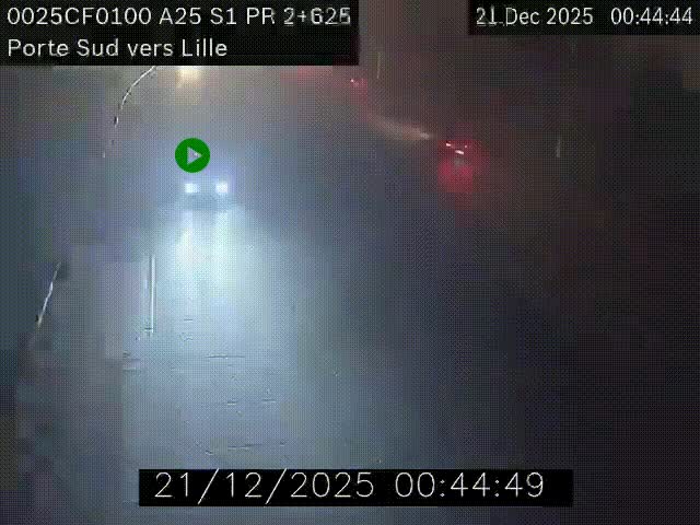 Webcam autoroute A25 sur le périphérique de Lille à hauteur de Lille-Sud et la sortie 3 Faches-Thumesnil. Vue orientée vers Lille-Centre.