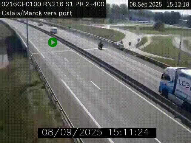 Webcam à Calais sur A216 (N216) en direction du port (harbour) de Calais.