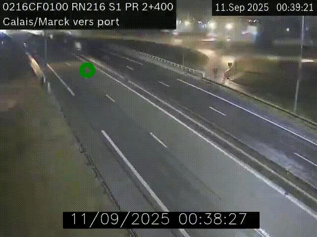 Webcam à Calais sur A216 (N216) en direction du port (harbour) de Calais.