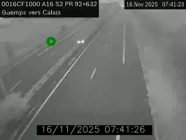 Webcam A16 juste après l'aire de repos d'Offekerque à Guemps. Vue orientée vers Calais