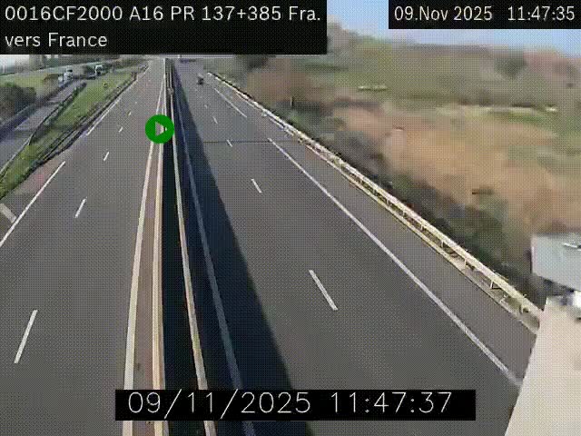 Webcam à la frontière franco-belge au niveau de Bray-Dunes/De-Panne sur l'autoroute A16. Vue orientée vers Calais