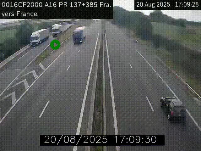 Webcam à la frontière franco-belge au niveau de Bray-Dunes/De-Panne sur l'autoroute A16. Vue orientée vers Calais
