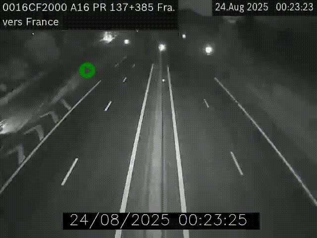 Webcam à la frontière franco-belge au niveau de Bray-Dunes/De-Panne sur l'autoroute A16. Vue orientée vers Calais