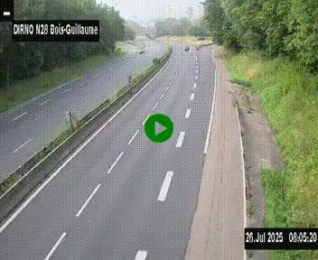 Webcam routière à hauteur de Bois-Guillaume en périphérie de Rouen. Vue orientée vers Rouen
