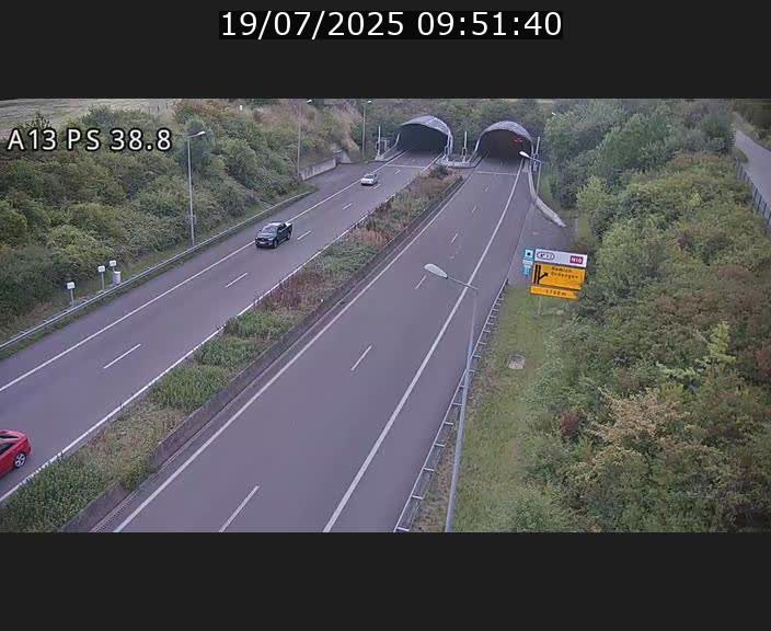 Webcam autoroute A13 à l'entrée ouest du tunnel Markusbierg à Schengen. Vue orientée vers Mondorf-les-Bains