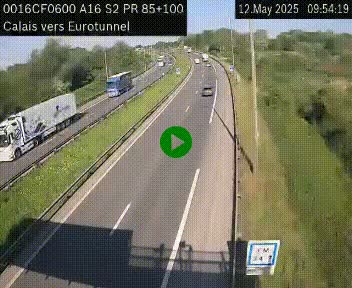 Webcam A16 à Calais en direction du Tunnel sous la Manche (Eurotunnel)