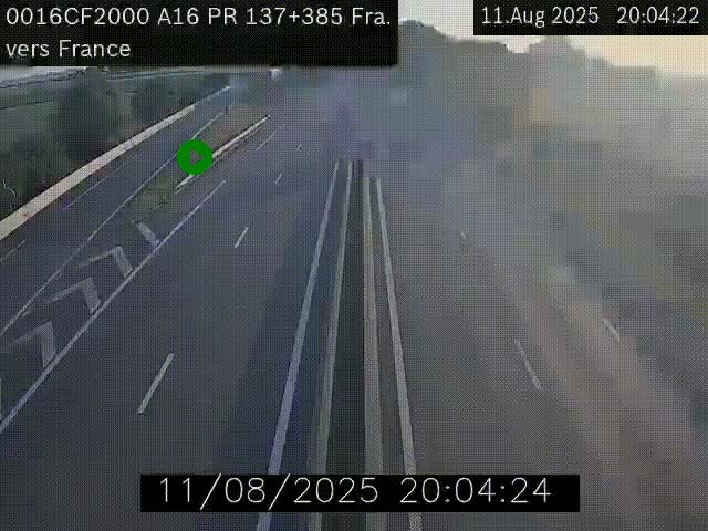 Webcam à la frontière franco-belge au niveau de Bray-Dunes/De-Panne sur l'autoroute A16. Vue orientée vers Calais