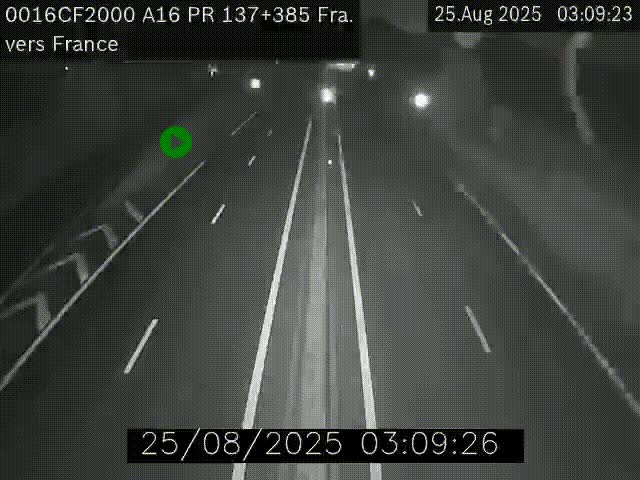 Webcam à la frontière franco-belge au niveau de Bray-Dunes/De-Panne sur l'autoroute A16. Vue orientée vers Calais