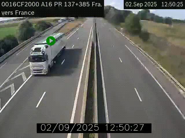 Webcam à la frontière franco-belge au niveau de Bray-Dunes/De-Panne sur l'autoroute A16. Vue orientée vers Calais